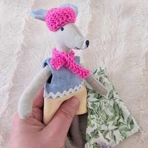 Handmade Grey linen Mouse Plush Doll With Different Dresses
